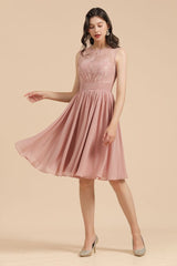 MISSHOW offers Sleeveless Crew neck Lace Chiffon Party Dress Mini Bridesmaid Dress at a good price from Misshow