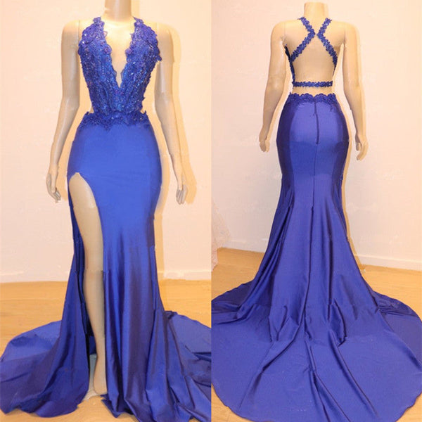 Sleeveless Prom Dress Mermaid Split With Lace Appliques – misshow.com