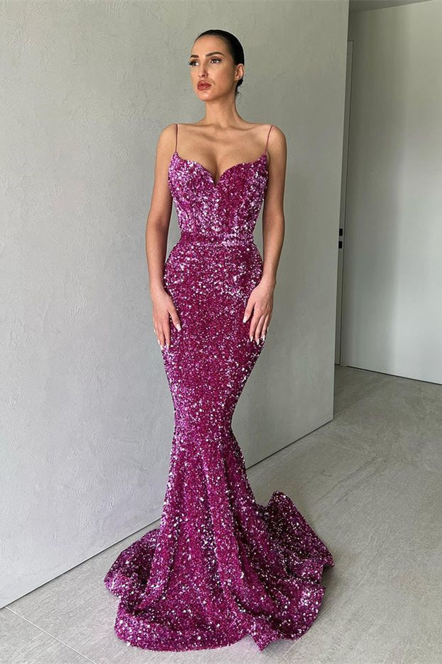 Slim Sequined Mermaid Prom Dress Charming Spaghetti-misshow.com