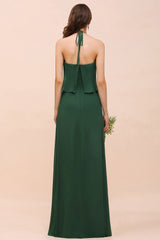 Spaghetti Chiffon Bridesmaid Dress Dark Green Maid of Honor Dress Floor Length-misshow.com