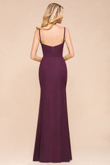 Spaghetti Mermaid Bridesmaid Dress Chiffon Simple Floor Length Party Gown-misshow.com