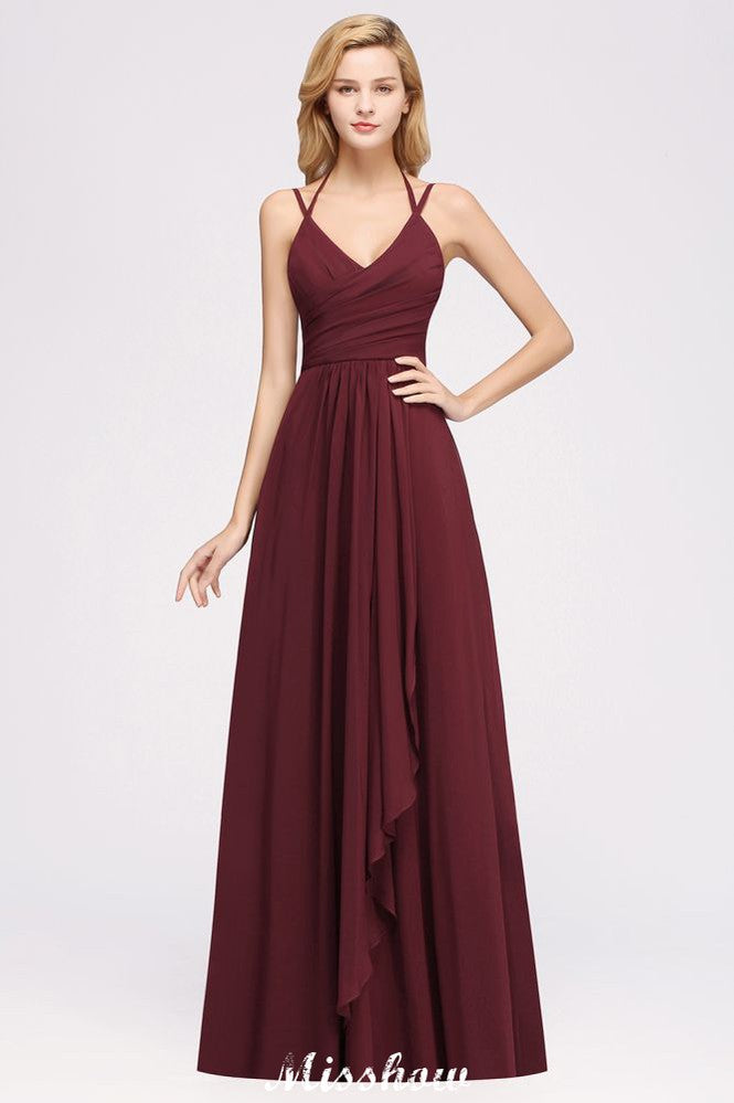 MISSHOW offers Spaghetti Sleeveless Ruffles A-line Chiffon Bridesmaid Dresses Straps Evening Maxi Dress at a good price from 100D Chiffon to A-line Floor-length them. Lightweight yet affordable home,beach,swimming useBridesmaid Dresses.