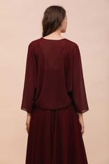 Spaghetti Sraps Burgundy Bridesmaid Dress with Wraps Floor Length Wedding Guest Dres-misshow.com