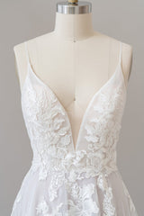 Spaghetti Strap Lace Appliques Tulle Wedding Dress-misshow.com