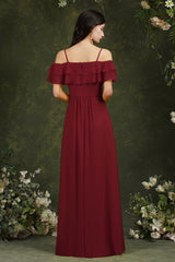 Spaghetti Strapes Off-the-shoulder Split Front Tulle Prom Dress-misshow.com