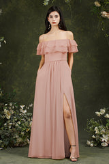 Spaghetti Strapes Off-the-shoulder Split Front Tulle Prom Dress-misshow.com