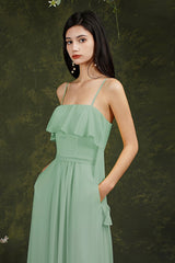 Spaghetti Strapes Split Front Aline Tulle Long Prom dress-misshow.com