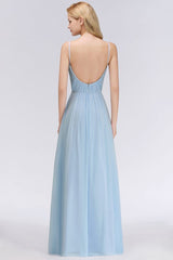 MISSHOW offers Spaghetti Straps Ruggle Chiffon Bridesmaid Dress Sky Blue A-line Wedding Party Dress at a good price from Misshow