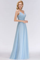 MISSHOW offers Spaghetti Straps Ruggle Chiffon Bridesmaid Dress Sky Blue A-line Wedding Party Dress at a good price from Misshow