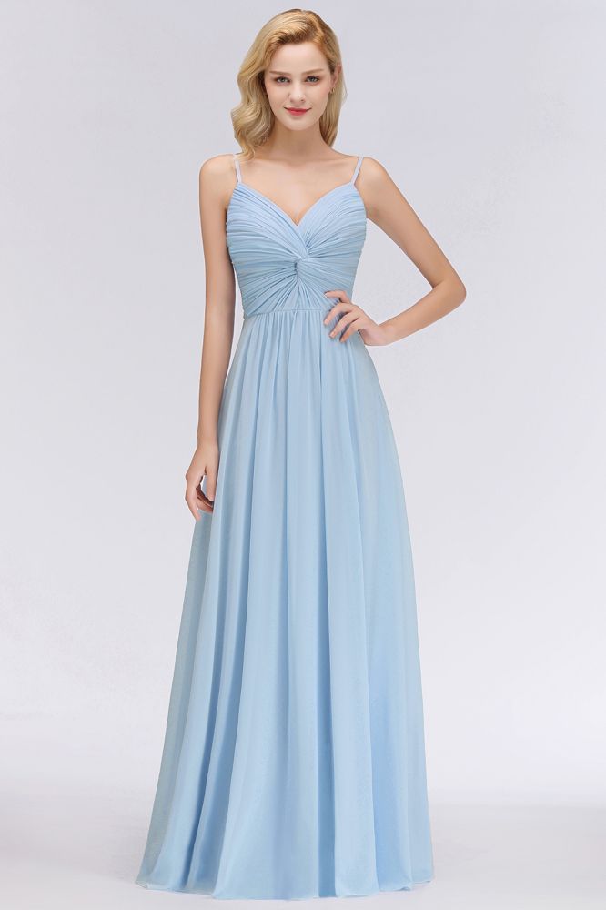 MISSHOW offers Spaghetti Straps Ruggle Chiffon Bridesmaid Dress Sky Blue A-line Wedding Party Dress at a good price from Misshow