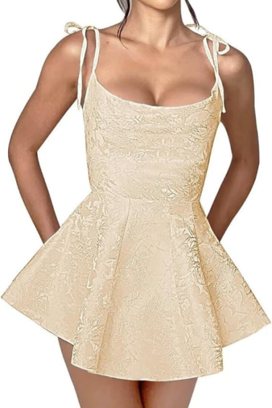 Glamorous Spaghetti Straps Satin Mini Party Dress Jacquard Sleeveless Homecoming Dress