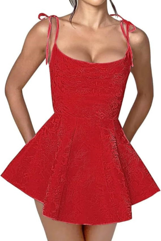 Glamorous Spaghetti Straps Satin Mini Party Dress Jacquard Sleeveless Homecoming Dress