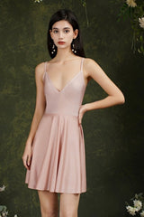 Spaghetti Straps Sleeveless A-Line Satin Short Prom Dresses-misshow.com