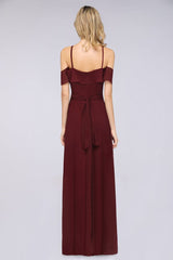 MISSHOW offers Spaghetti-Straps Sleeveless Ruffles Floor-Length Bridesmaid Dress with Bow Sash at a good price from Misshow