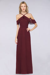 MISSHOW offers Spaghetti-Straps Sleeveless Ruffles Floor-Length Bridesmaid Dress with Bow Sash at a good price from Misshow