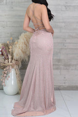 Spaghetti Straps V Neck Sequined High-Split Mermaid Prom Dresses-misshow.com