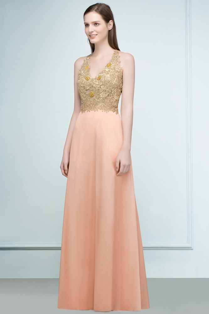 MISSHOW offers Spaghetti V-neck A-line Floor Length Appliqued Chiffon Bridesmaid Dresses at a cheap price from Pearl Pink, 30D Chiffon to A-line Floor-length them. Stunning yet affordable Sleeveless Bridesmaid Dresses.