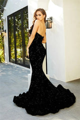 Sparkly Black Sweetheart Mermaid Long Prom Dresses Sequined Evening Gowns-misshow.com