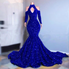 Sparkly Long Sleeves Mermaid Floor-Length Prom Dress-misshow.com