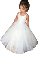 Square Neckline Sleeveless Ball Gown Flower Girls Dress-misshow.com