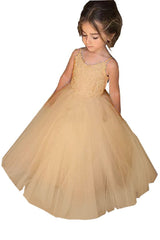 Square Neckline Sleeveless Ball Gown Flower Girls Dress-misshow.com