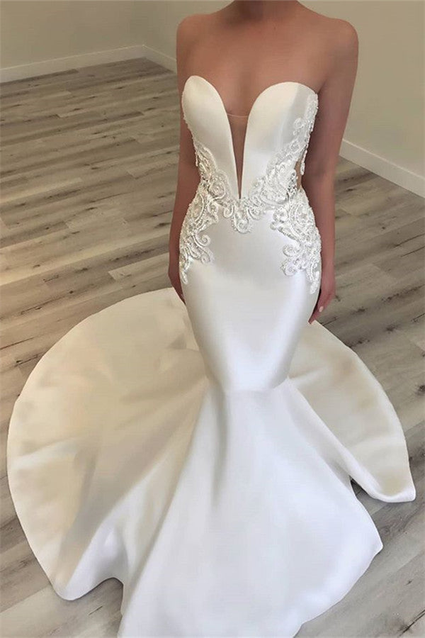 Find this Chic Deep V-neck White Wedding Dressat Misshow, available in everyone color and size you could possibly imagine, which makes picking out the perfect prom dress for your big day easily!