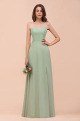 Strapless Chiffon Formal Bridesmaid Dress Elegant Maxi Maid of Honor Dress-misshow.com