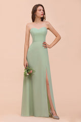 Strapless Chiffon Formal Bridesmaid Dress Elegant Maxi Maid of Honor Dress-misshow.com