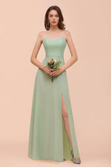 Strapless Chiffon Formal Bridesmaid Dress Elegant Maxi Maid of Honor Dress-misshow.com