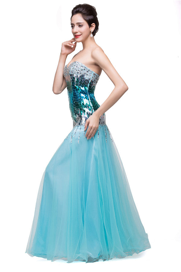 MISSHOW offers gorgeous Sky Blue Strapless party dresses with delicately handmade Crystal,Sequined in size 0-26W. Shop Floor-length prom dresses at affordable prices.