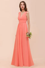 Straps V-Neck Floor Length Bridesmaid Dress Wedding Party Dress-misshow.com