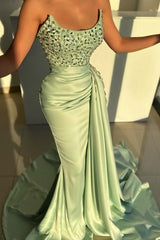 Stunning Long Sage Mermaid Strapless Beading Jewel Sleeveless Prom Dress