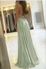 Stunning Spaghetti Straps Satin Evening Dress with Side Slit-misshow.com