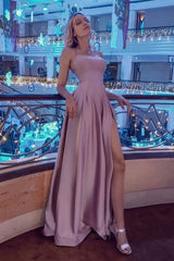 Stunning Spaghetti Straps Satin Evening Dress with Side Slit-misshow.com