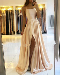 Stunning Spaghetti Straps Satin Evening Dress with Side Slit-misshow.com