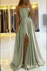 Stunning Spaghetti Straps Satin Evening Dress with Side Slit-misshow.com