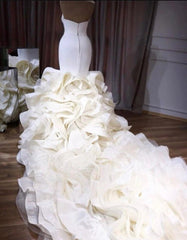 Stunning Strapless Organza Tiered Piping Mermaid Wedding Dress-misshow.com