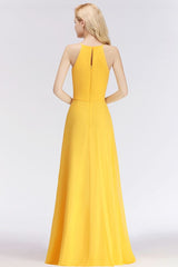 MISSHOW offers Stylish A-line Halter Sleeveless Floor Length Yellow Bridesmaid Dresses at a good price from White,Ivory,Blushing Pink,Candy Pink,Pearl Pink,Dusty Rose,Watermelon,Red,Fuchsia,Burgundy,Chocolate,Brown,Gold,Champagne,Orange,Daffodil,Regency,Grape,Lilac,Lavender,Sky Blue,Pool,Ocean Blue,Royal Blue,Ink Blue,Dark Navy,Black,Silver,Dark Green,Jade,Green,Sage,Mint Green,100D Chiffon to A-line Floor-length them. Stunning yet affordable Sleeveless Bridesmaid Dresses.