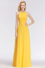 MISSHOW offers Stylish A-line Halter Sleeveless Floor Length Yellow Bridesmaid Dresses at a good price from White,Ivory,Blushing Pink,Candy Pink,Pearl Pink,Dusty Rose,Watermelon,Red,Fuchsia,Burgundy,Chocolate,Brown,Gold,Champagne,Orange,Daffodil,Regency,Grape,Lilac,Lavender,Sky Blue,Pool,Ocean Blue,Royal Blue,Ink Blue,Dark Navy,Black,Silver,Dark Green,Jade,Green,Sage,Mint Green,100D Chiffon to A-line Floor-length them. Stunning yet affordable Sleeveless Bridesmaid Dresses.