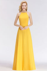 MISSHOW offers Stylish A-line Halter Sleeveless Floor Length Yellow Bridesmaid Dresses at a good price from White,Ivory,Blushing Pink,Candy Pink,Pearl Pink,Dusty Rose,Watermelon,Red,Fuchsia,Burgundy,Chocolate,Brown,Gold,Champagne,Orange,Daffodil,Regency,Grape,Lilac,Lavender,Sky Blue,Pool,Ocean Blue,Royal Blue,Ink Blue,Dark Navy,Black,Silver,Dark Green,Jade,Green,Sage,Mint Green,100D Chiffon to A-line Floor-length them. Stunning yet affordable Sleeveless Bridesmaid Dresses.