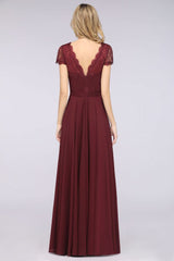 MISSHOW offers Stylish A-Line V-Neck Cap-Sleeves Floor-Length Bridesmaid Dress at a good price from Misshow