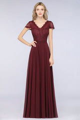 MISSHOW offers Stylish A-Line V-Neck Cap-Sleeves Floor-Length Bridesmaid Dress at a good price from Misshow