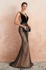 Looking for Prom Dresses,Evening Dresses,Homecoming Dresses,Quinceanera dresses in Lace,Velvet, Mermaid style, and Gorgeous Sequined work  MISSHOW has all covered on this elegant Stylish Deep V-Neck Black Beading Mermaid Prom Dress Sleeveless Slim Evening Party Gown.