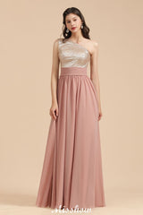 Looking for Evening Dresses,Bridesmaid Dresses in 100D Chiffon, A-line style, and Gorgeous  work  MISSHOW has all covered on this elegant Stylish One Shoulder Sequins Chiffon Evening Party Dress Prom Dress.