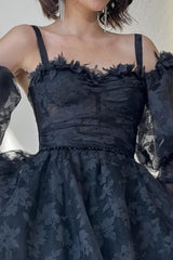 Stylish Short Black Lace Homecoming Dresses with Glitter