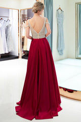 Looking for Prom Dresses,Evening Dresses in Stretch Satin, A-line style, and Gorgeous Beading,Crystal work  MISSHOW has all covered on this elegant Stylish V-neck Sleeveless Burgundy Crystal Beading A-line Evening Dress