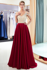 Looking for Prom Dresses,Evening Dresses in Stretch Satin, A-line style, and Gorgeous Beading,Crystal work  MISSHOW has all covered on this elegant Stylish V-neck Sleeveless Burgundy Crystal Beading A-line Evening Dress