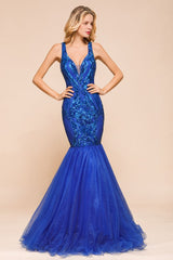 Looking for Prom Dresses,Evening Dresses in Tulle,Organza,Sequined, Mermaid style, and Gorgeous Sequined work  MISSHOW has all covered on this elegant Stylish V-Neck Sparkly Sequined Mermaid Prom Dress Sleeveless Floor Length Ruffy Evening Gown.