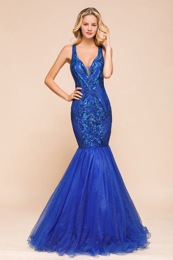 Looking for Prom Dresses,Evening Dresses in Tulle,Organza,Sequined, Mermaid style, and Gorgeous Sequined work  MISSHOW has all covered on this elegant Stylish V-Neck Sparkly Sequined Mermaid Prom Dress Sleeveless Floor Length Ruffy Evening Gown.