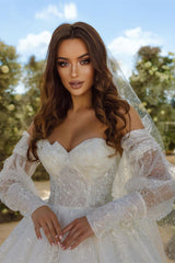 Sweetheart A-line Lace Wedding Dress With Sleeves-misshow.com